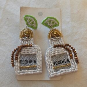 Serra Beaded Tequila Earrings in Green and Gold Festive And Fun Gift!